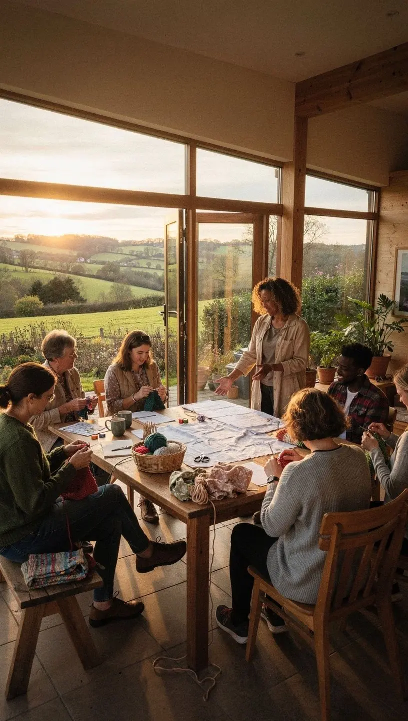 Essential tools for knitting and sewing workshops.